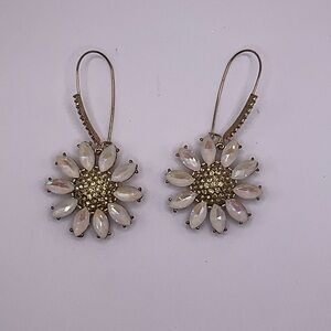Betsy Johnson Pave Daisy Flower Long Drop Earrings